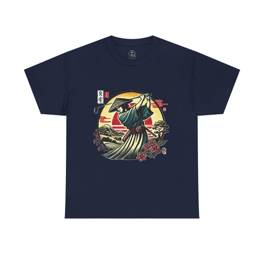 Zen Spot Golf Custom Japanese Samurai Golfer Sunset Graphic T‑Shirt