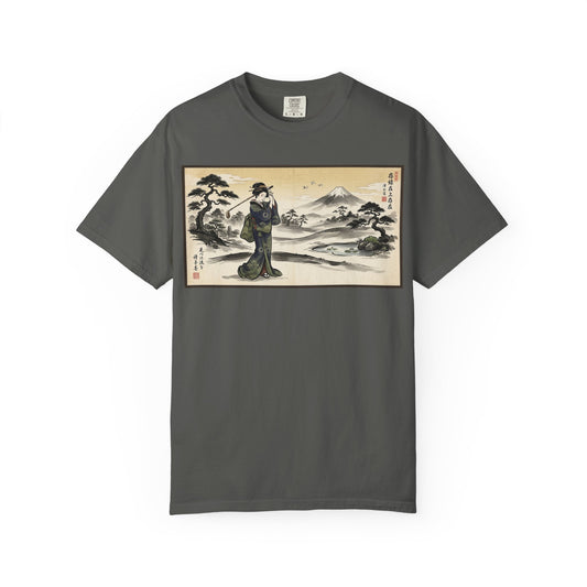 Japanese Ukiyo-e Landscape T-Shirt — Vintage Geisha & Mount Fuji Graphic Tee