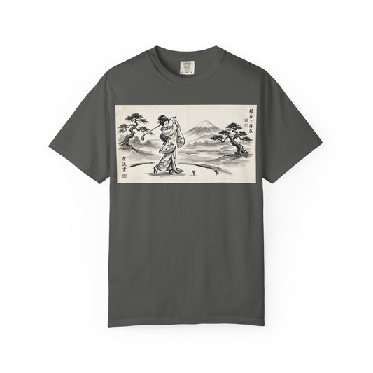Japanese Sumi-e Landscape T-Shirt — Vintage Geisha & Mount Fuji Graphic Tee