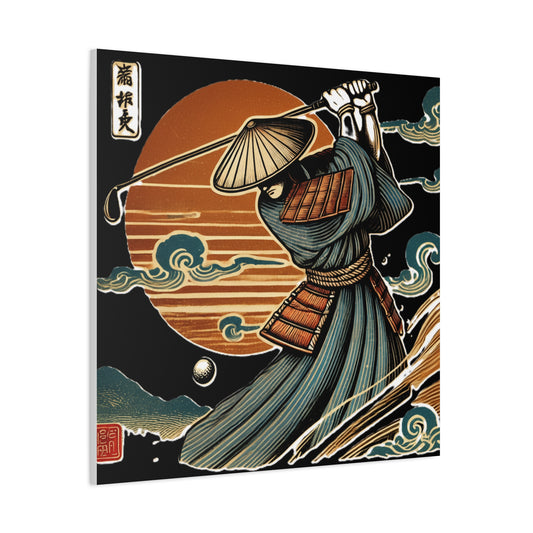 Custom Samurai Golfer Canvas Print – Vintage Japanese Ukiyo-e Golf Art