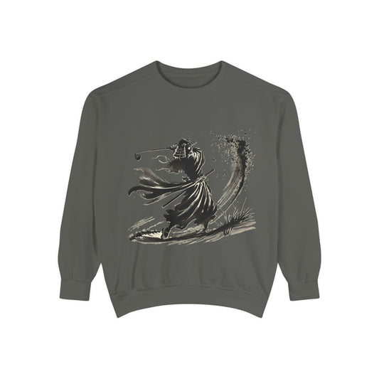 Samurai Golf Sweatshirt — Ink Brush Warrior Back Art