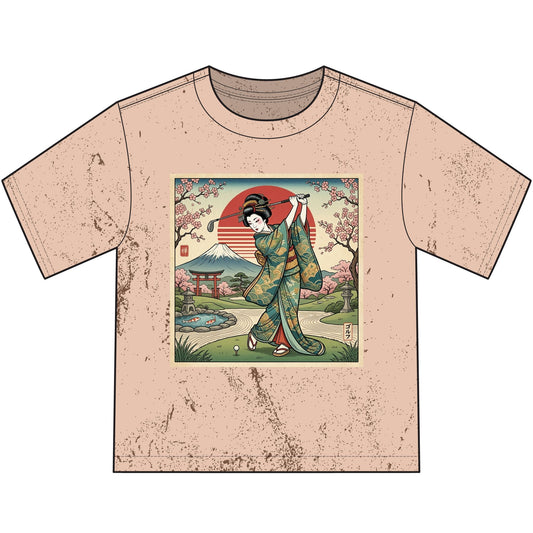 Japanese Geisha Golfer Vintage Scene Youth T-Shirt