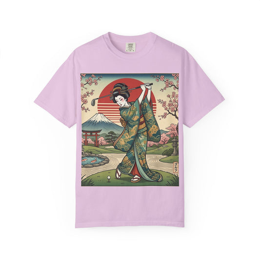 Zen Spot Customized Comfort Colors Geisha Sunset T-Shirt — Vintage Japanese Kimono Art Tee
