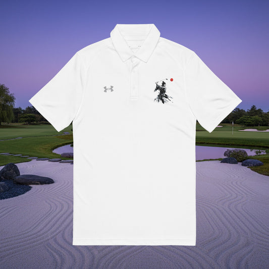 Embroidered Samurai Golfer Polo Shirt — Minimalist Japanese Ink Design