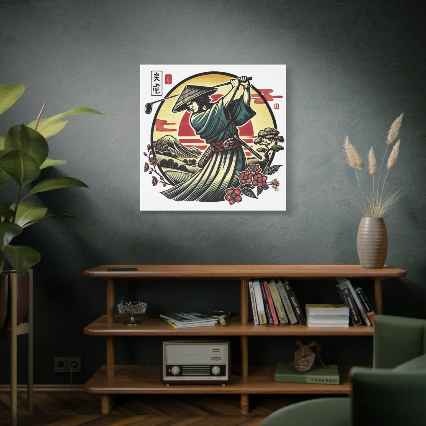 Custom Samurai Golfer Canvas Print — Japanese Sunset Martial Arts Golf Wall Art