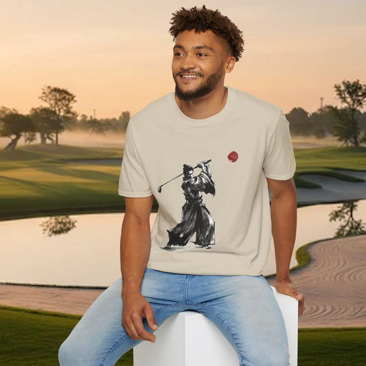 Samurai Golfer T-Shirt — Zen Golf Brushstroke Design
