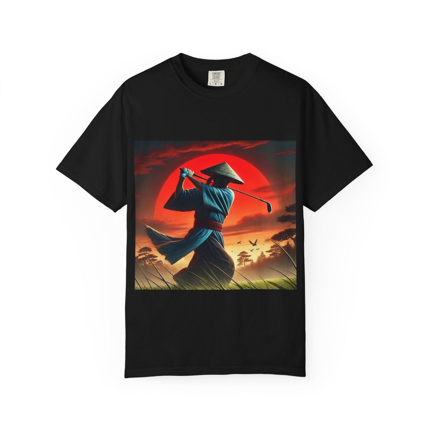 Zen Spot Golf Custom Sunset Samurai Golfer Graphic T-Shirt
