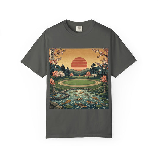 Zen Spot Golf Custom Vintage Scenic Golf Course Sunset Graphic T-Shirt