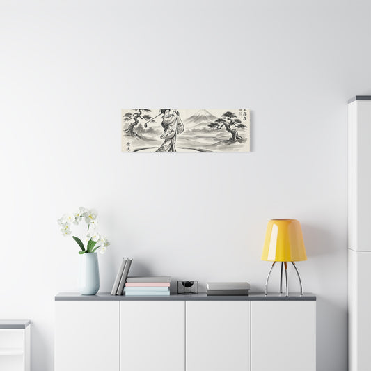 Vintage Japanese Ukiyo-e Golf Print — Matte Stretched Canvas Wall Art