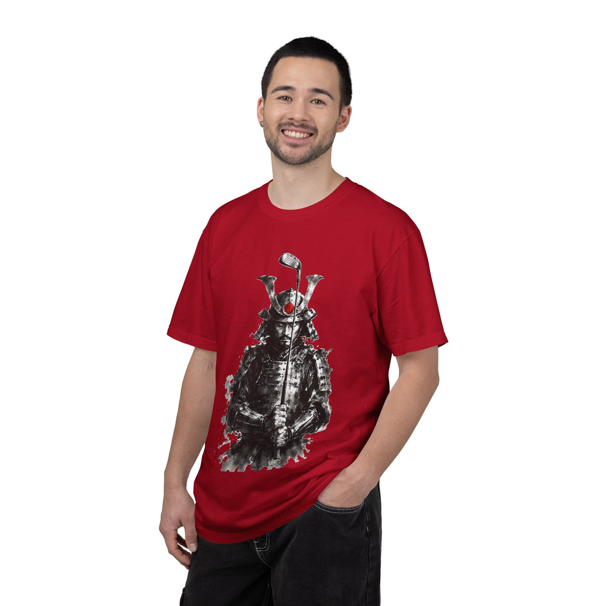 Samurai Golf T-Shirt — Ink Brush Warrior "The Focused Ronin" Design