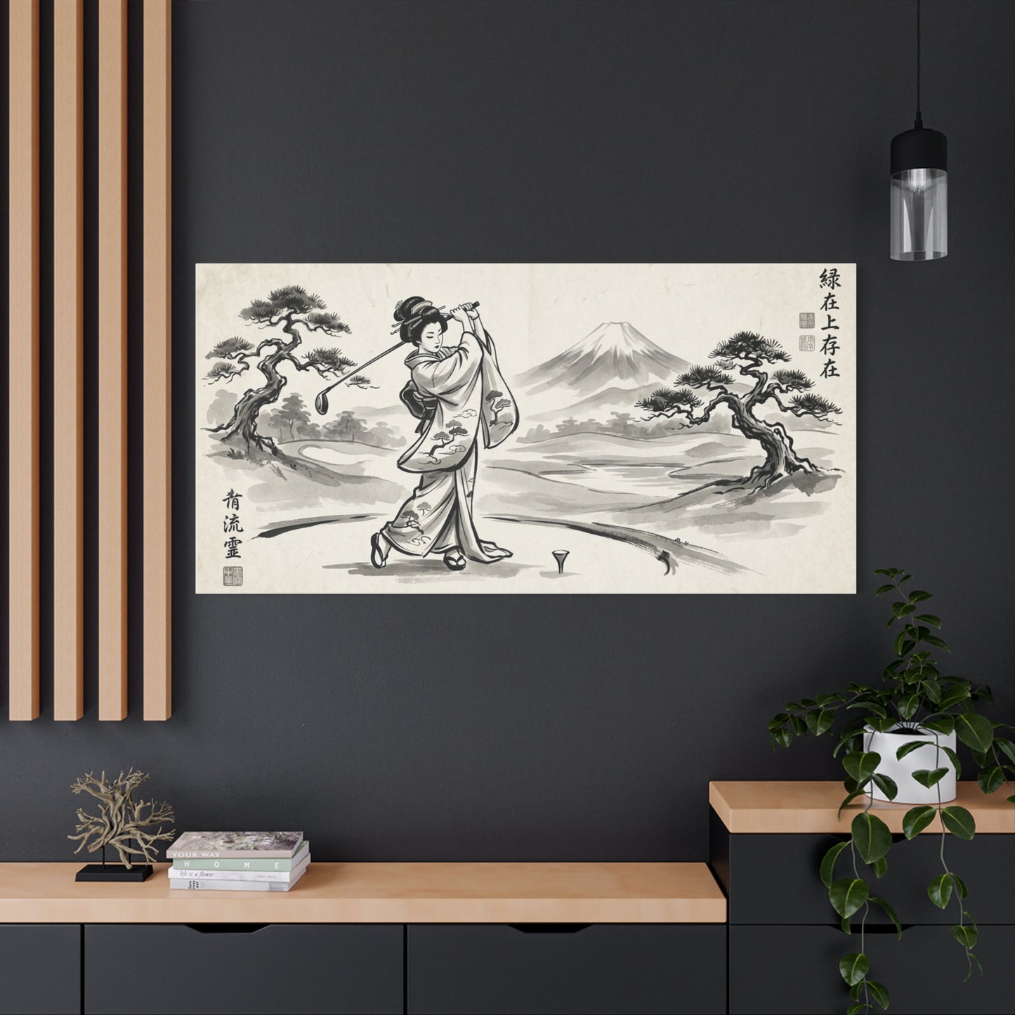 Vintage Japanese Ukiyo-e Golf Print — Matte Stretched Canvas Wall Art