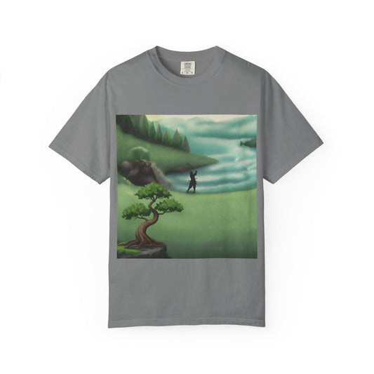 Golf Course Landscape T‑Shirt — Serene Golfer by Lake Graphic Tee
