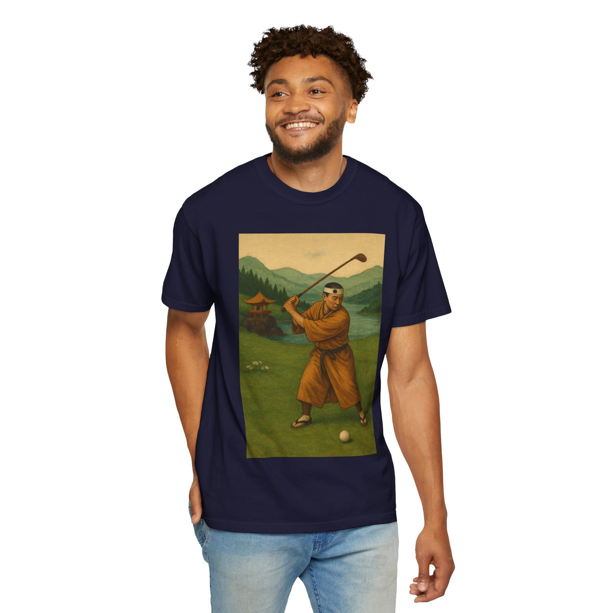 Vintage Golf Scene Monk Golfer Graphic T-Shirt