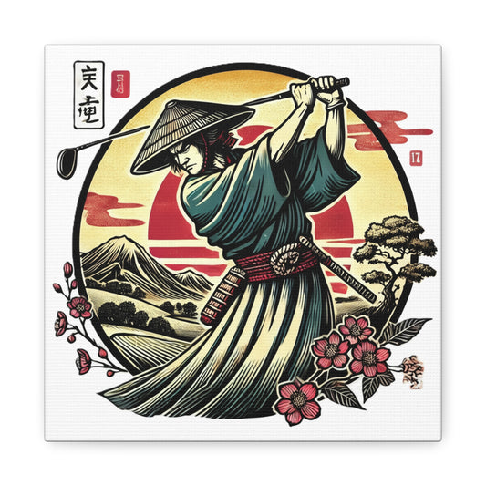 Custom Samurai Golfer Canvas Print — Japanese Sunset Martial Arts Golf Wall Art