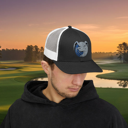 Embroidered Grey Stitched "Dragon Golf Ball" Trucker Cap