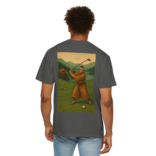 Enso Circle Golf Stroke Chest Vintage Monk Golfer Back Graphic T-Shirt