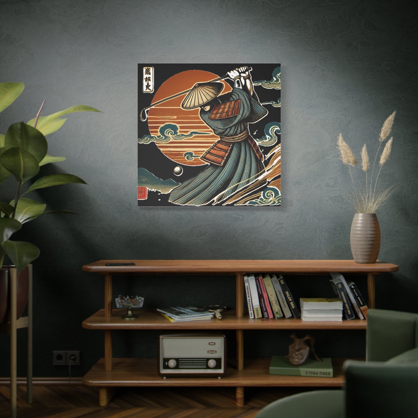 Custom Samurai Golfer Canvas Print – Vintage Japanese Ukiyo-e Golf Art
