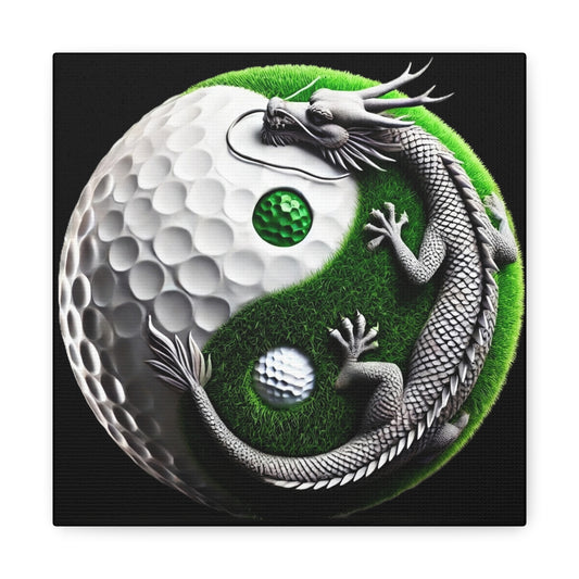 Golf Yin Yang Canvas Wall Art — Dragon & Golf Ball Matte Stretched Print
