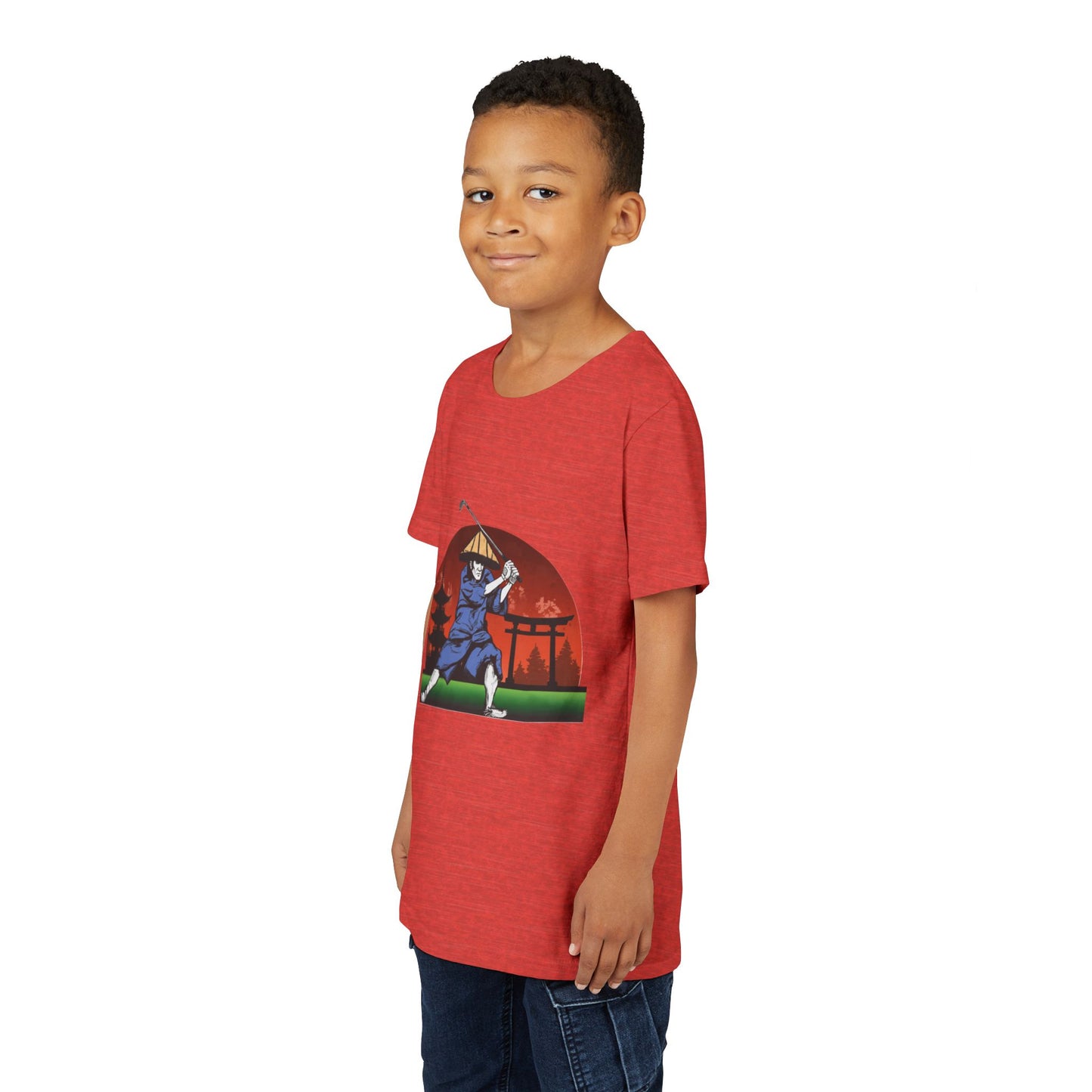 Zen Spot Golf Custom Japanese Samurai Golfer Graphic Kid T-Shirt