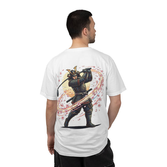 Samurai Golf T-Shirt — Warrior Golfer with Cherry Blossom Swirl