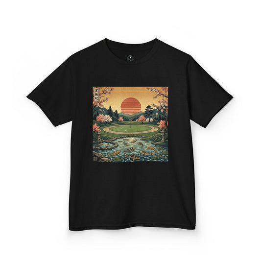 Zen Spot Golf Custom Vintage Japanese Sunset Golf Course Graphic Kids T-Shirt