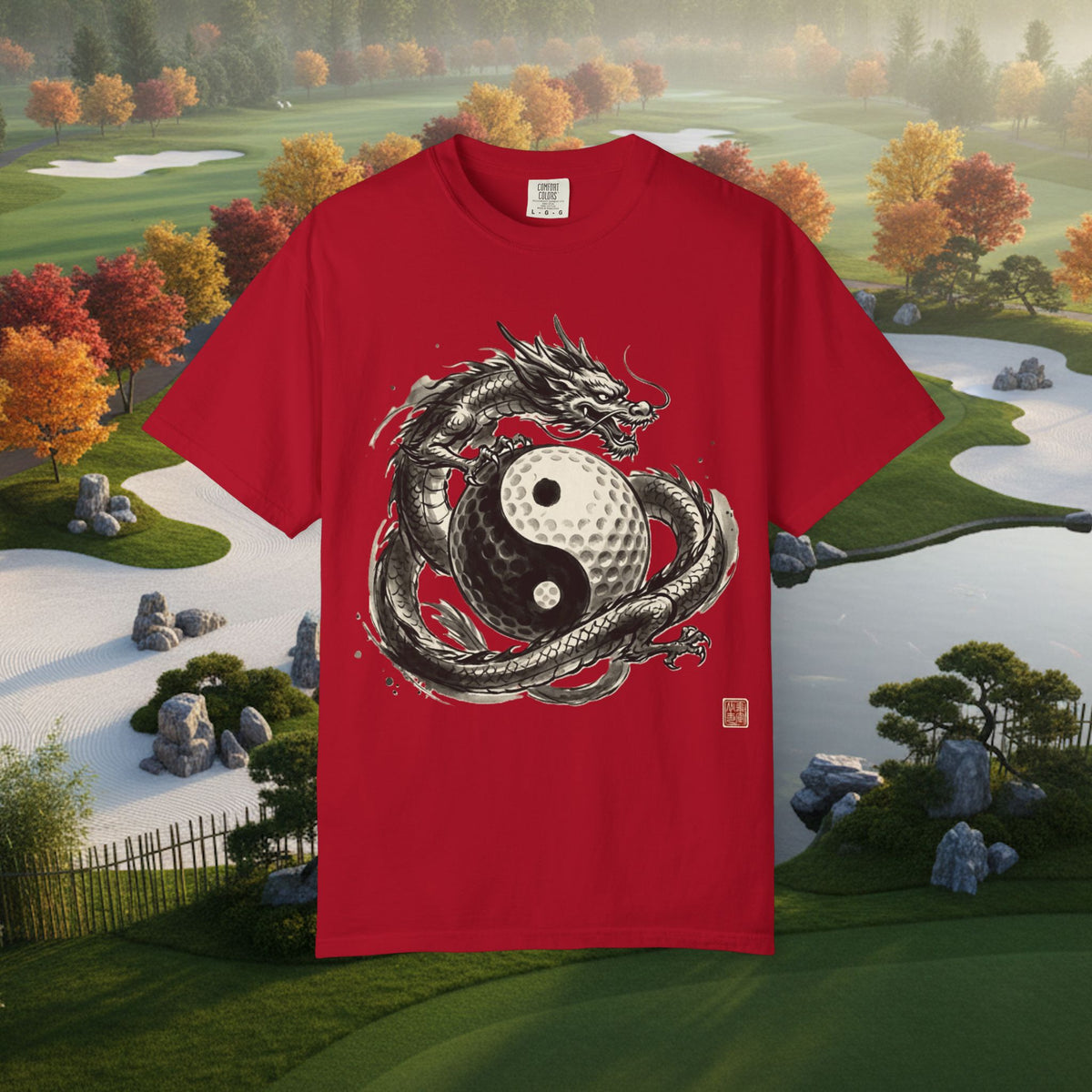 Yin Yang Golf Ball Dragon Golf Tee — Asian Ink Dragon Golf Ball T-Shirt