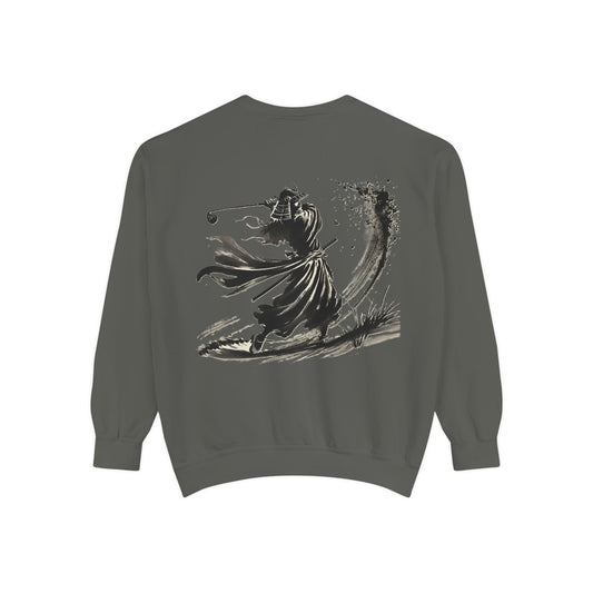 Samurai Golf Sweatshirt — Ink Brush Warrior Back Art