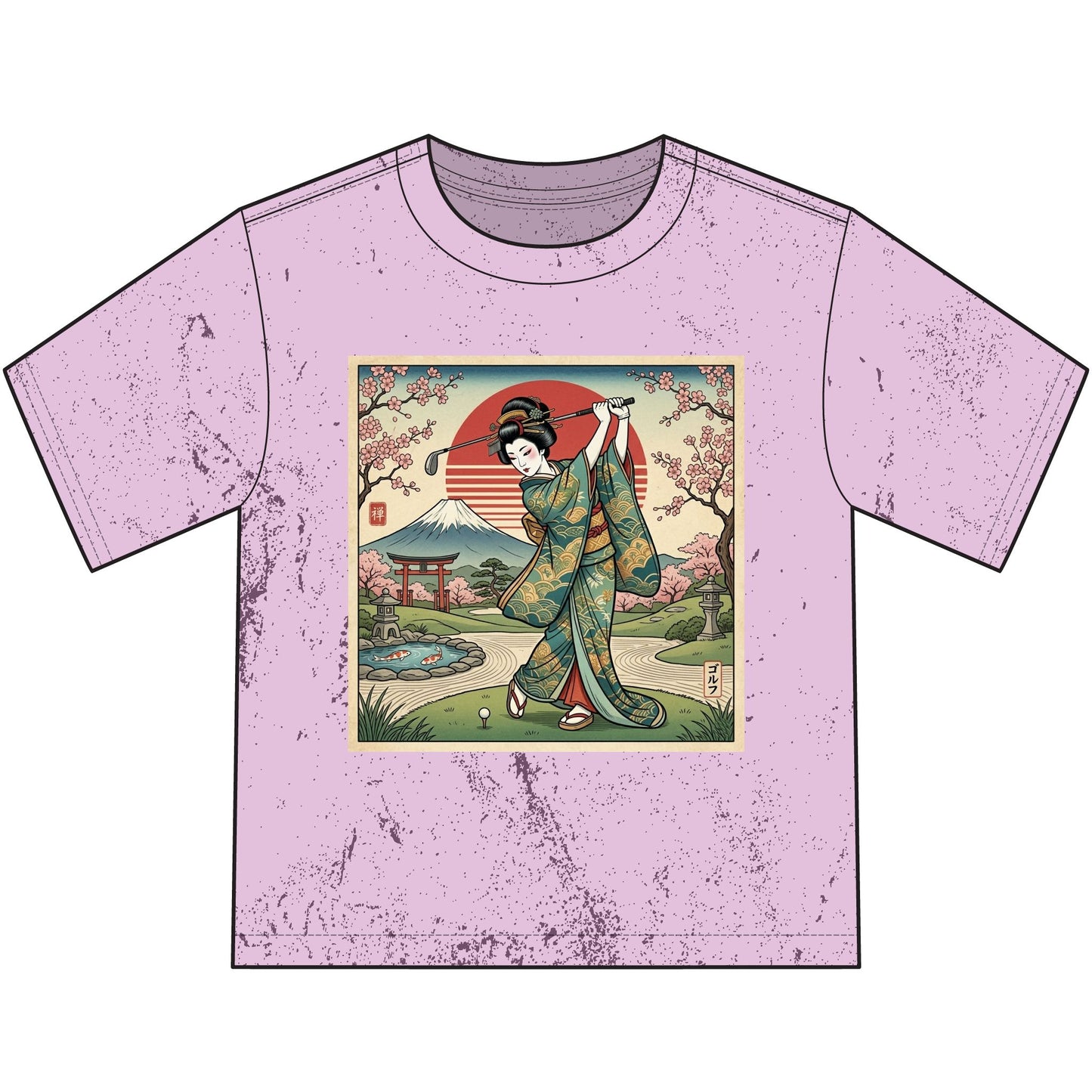 Japanese Geisha Golfer Vintage Scene Youth T-Shirt