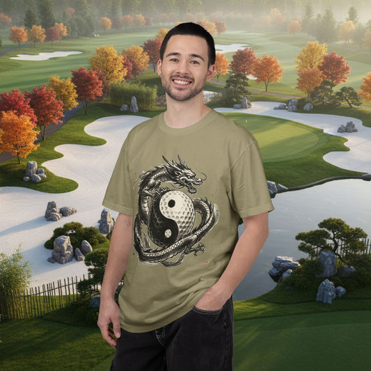 Yin Yang Golf Ball Dragon Golf Tee — Asian Ink Dragon Golf Ball T-Shirt