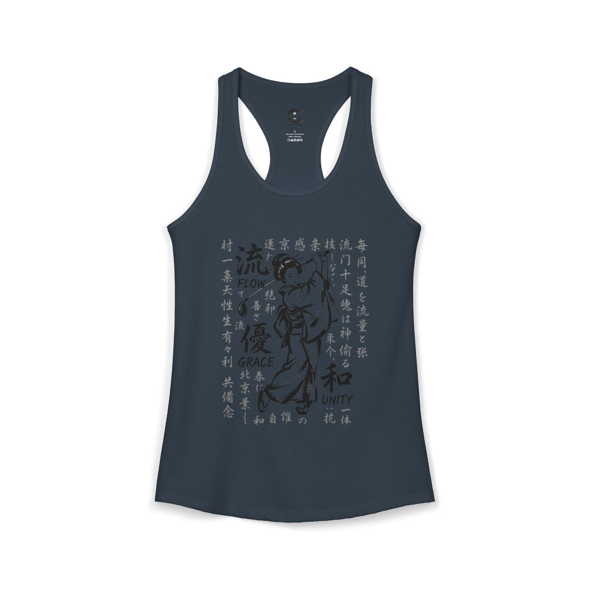 Zen Spot Golf Custom Geisha Golfer Kanji "Flow, Grace, and Unity" Women's Racerback Tank