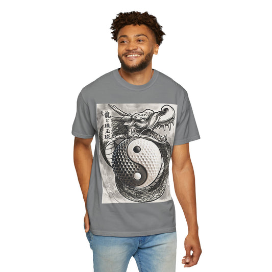Dragon and Stone Yin Yang Golf Ball Graphic T-Shirt