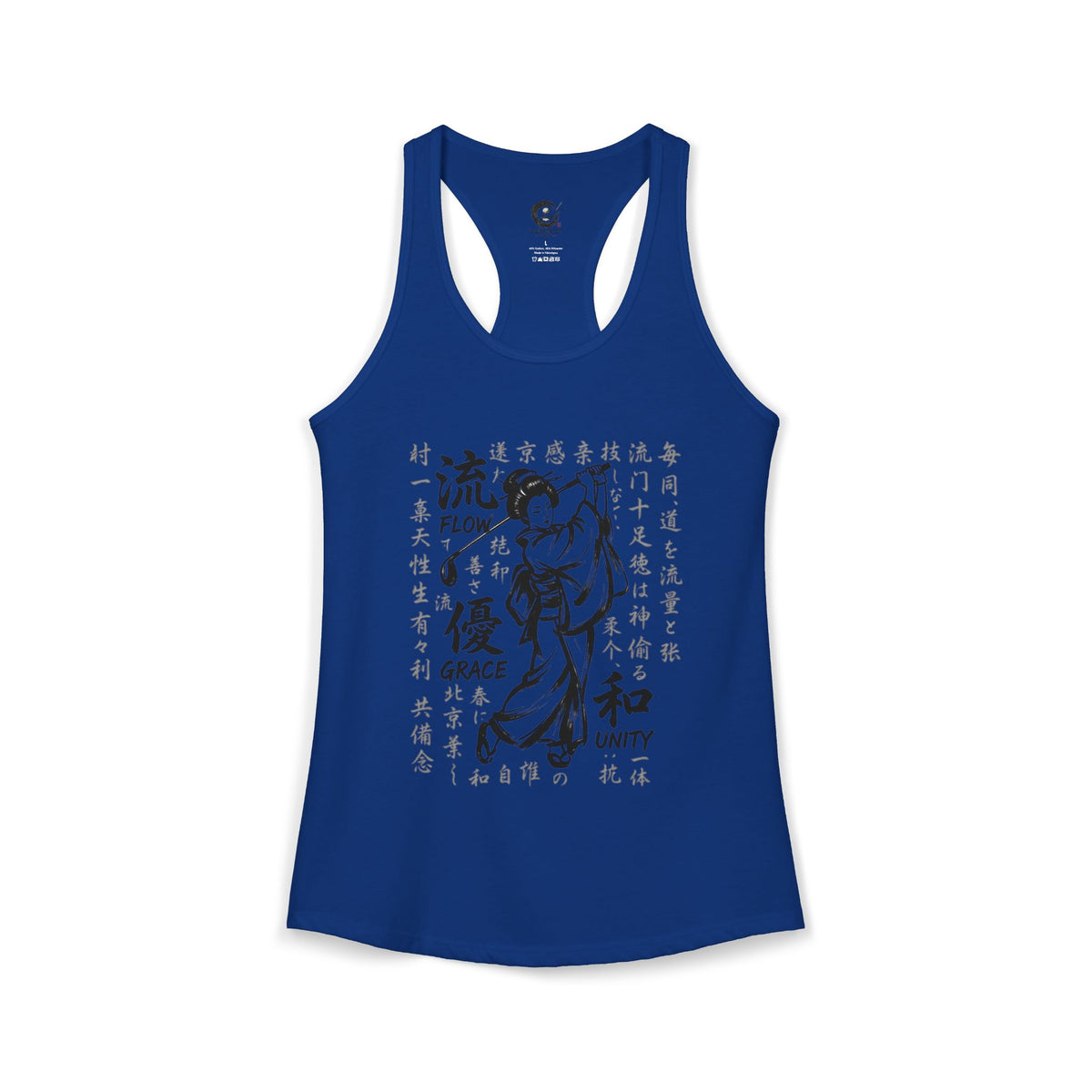 Zen Spot Golf Custom Geisha Golfer Kanji "Flow, Grace, and Unity" Women's Racerback Tank