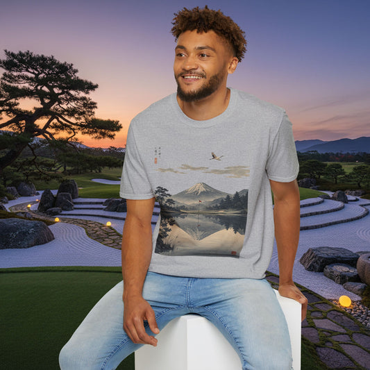 Mountain Golf Reflection T‑Shirt — Japanese Ukiyo‑Style Mount Fuji Golf Scenic Tee