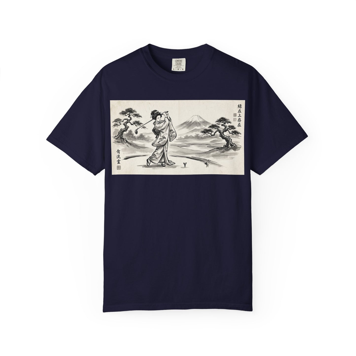 Zen Spot Golf Custom Vintage Geisha Golfer & Mount Fuji Graphic T-Shirt
