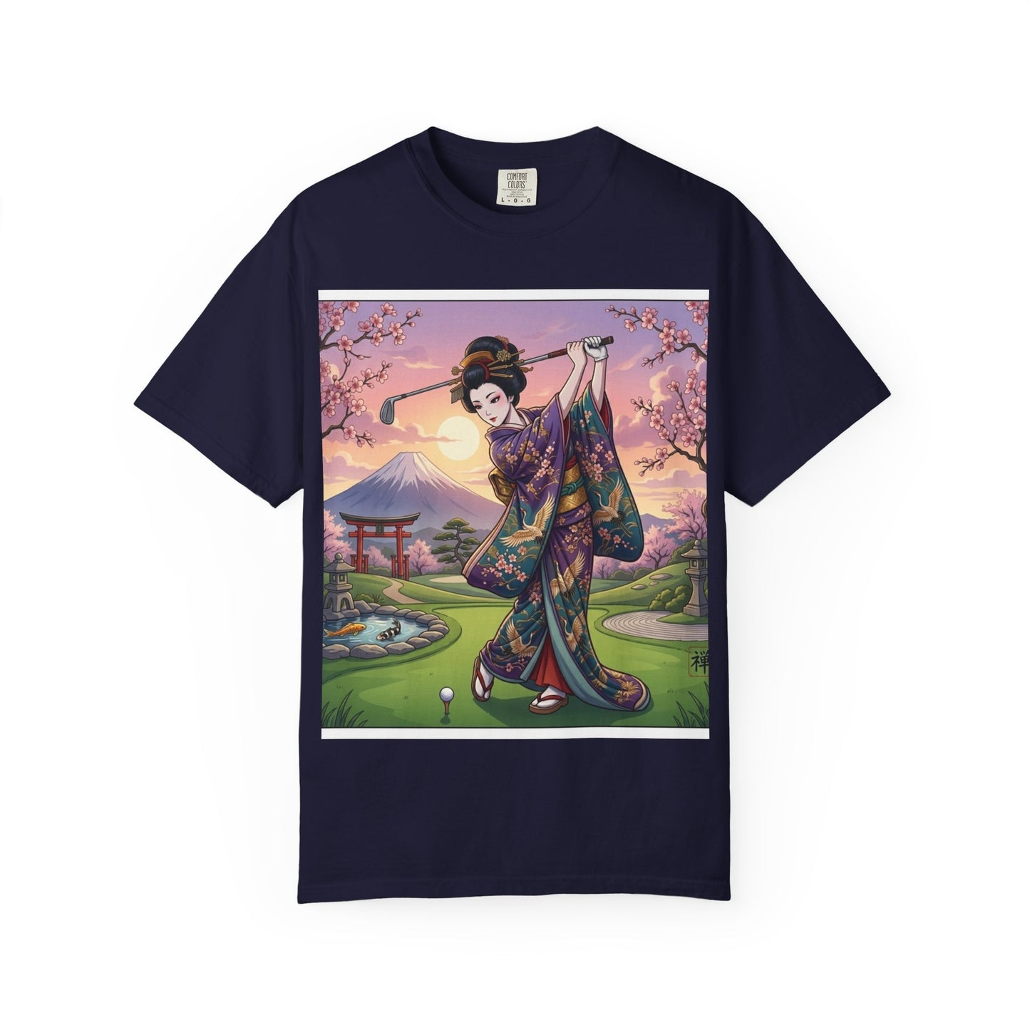 Zen Spot Golf Custom Kimono Art Geisha Golfing Sunset T-Shirt