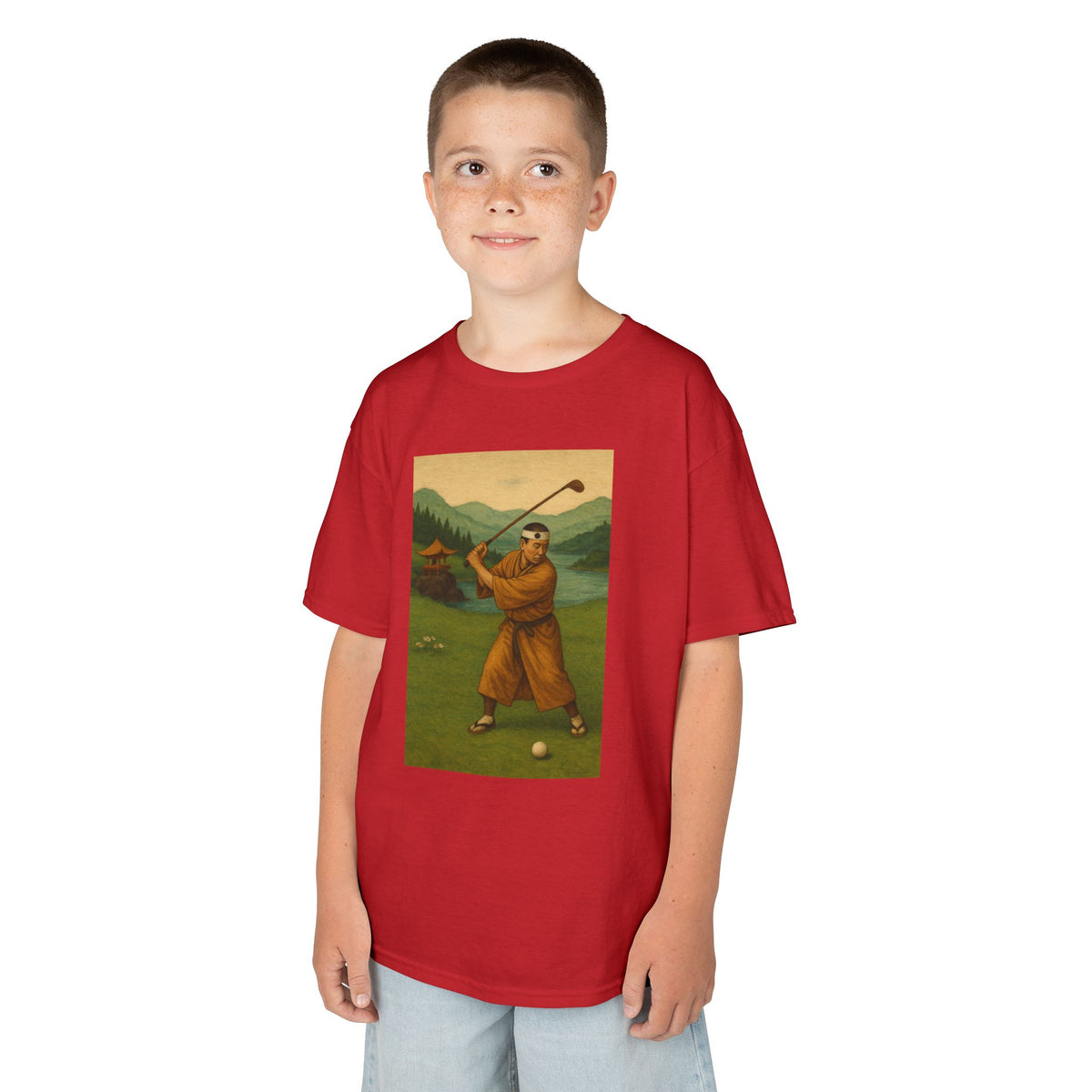 Vintage Monk Golfer Kids Graphic T‑Shirt