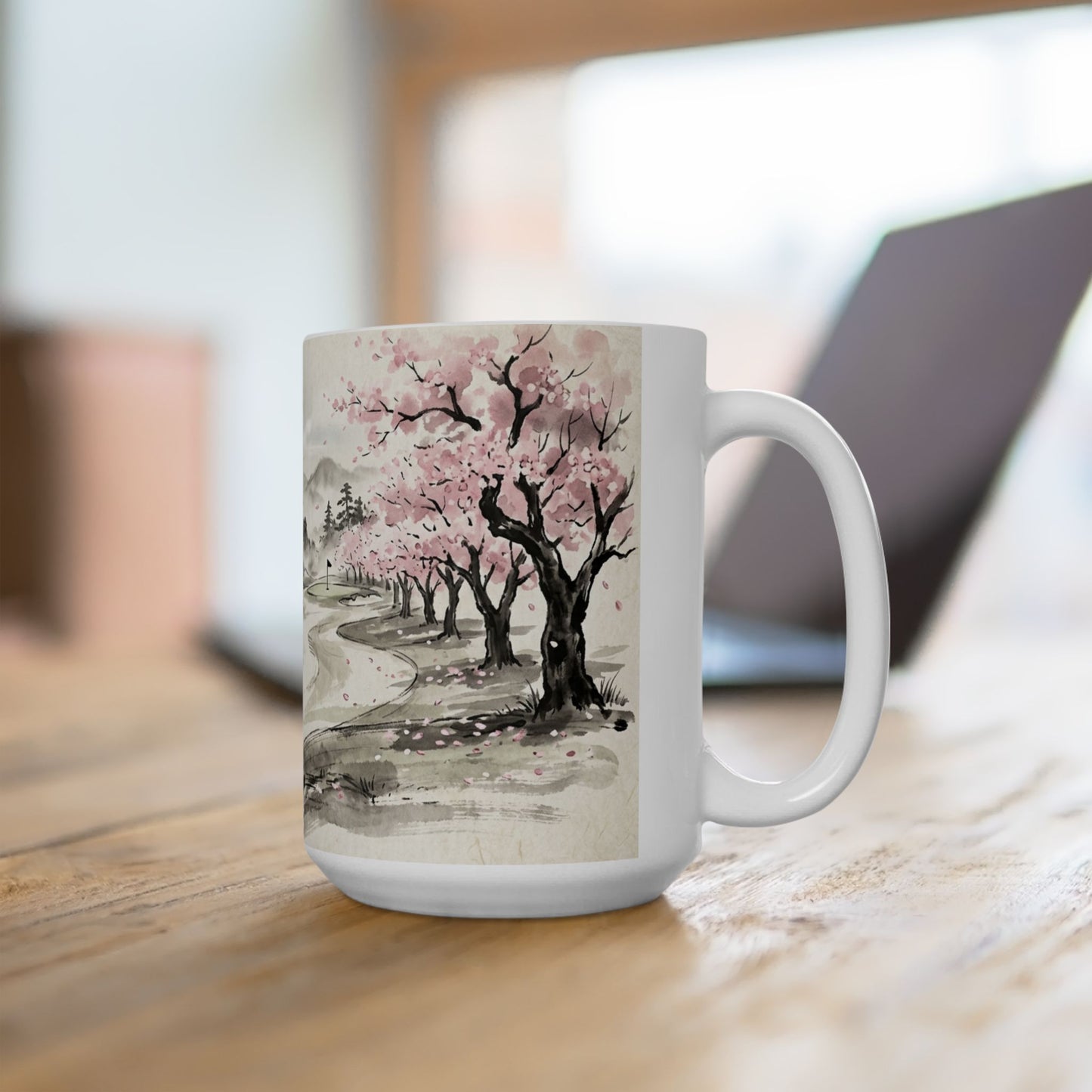 Zen Spot Golf Custom Cherry Blossom Golf Course Ceramic Mug Japanese Sakura Tea Coffee Cup (11oz/15oz)