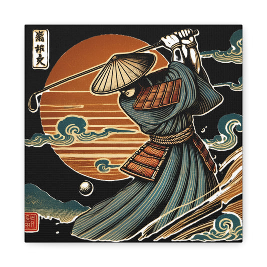 Custom Samurai Golfer Canvas Print – Vintage Japanese Ukiyo-e Golf Art
