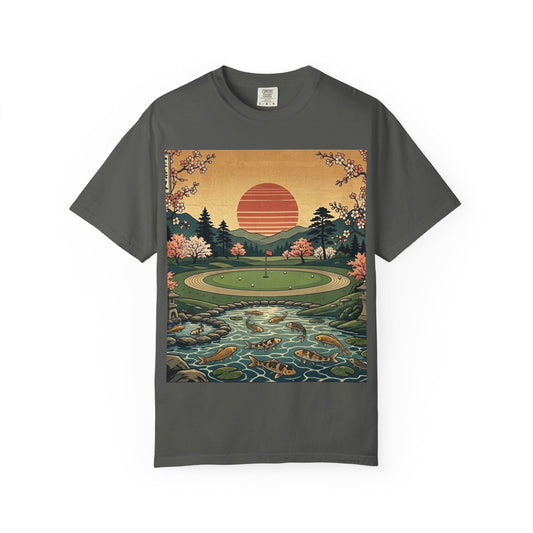 Zen Spot Customized Comfort Colors Golf Sunset T-Shirt — Vintage Scenic Course Graphic