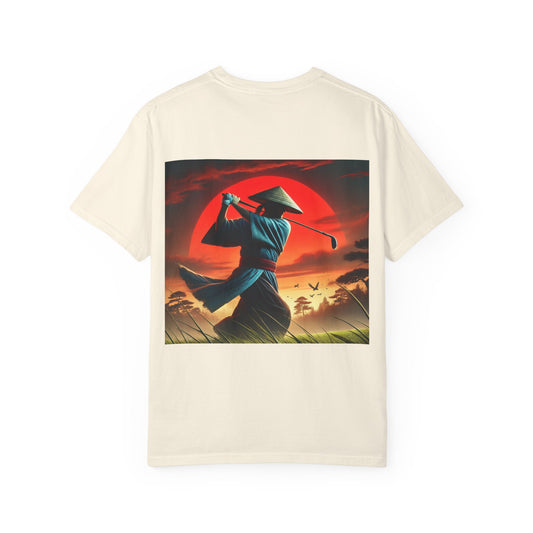 Zen Spot Customized Comfort Colors Sunset Warrior Samurai Golfer T-Shirt