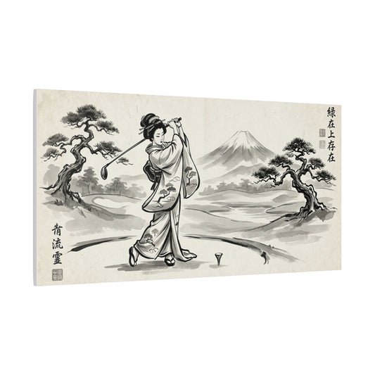 Vintage Japanese Ukiyo-e Golf Print — Matte Stretched Canvas Wall Art