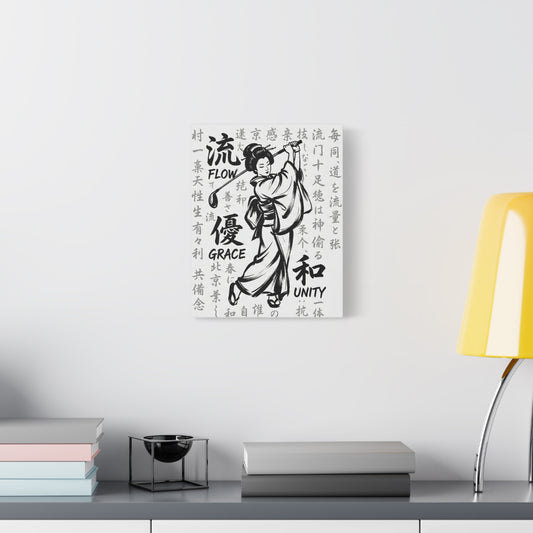 Geisha Golf Art Canvas — 'Flow, Grace, Unity' Stretched Matte Wall Decor
