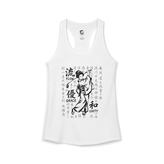 Zen Spot Golf Custom Geisha Golfer Kanji "Flow, Grace, and Unity" Women's Racerback Tank