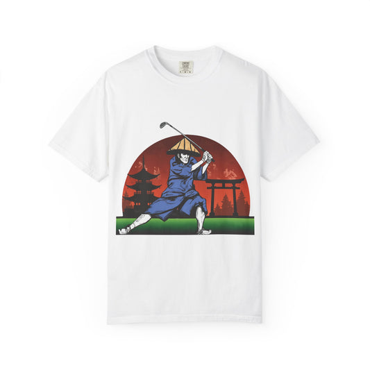 Samurai Golfer T-Shirt — Japanese Sunset Golf Graphic Tee