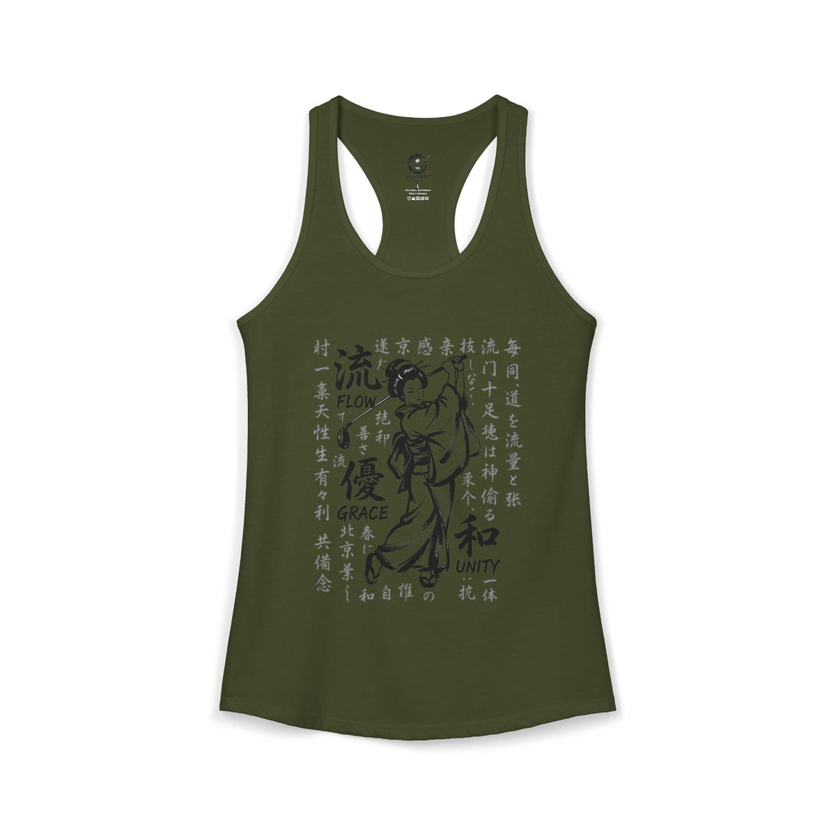 Zen Spot Golf Custom Geisha Golfer Kanji "Flow, Grace, and Unity" Women's Racerback Tank