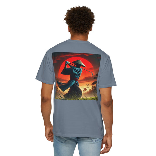 Enso Circle Golf Stroke Chest Sunset Warrior Samurai Golfer Back Graphic T-Shirt