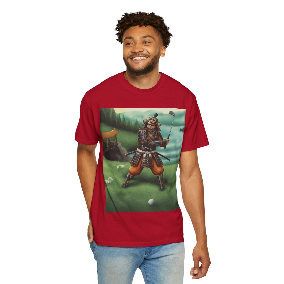 Samurai Golfer T‑Shirt — Vintage Japanese Warrior Golf Art