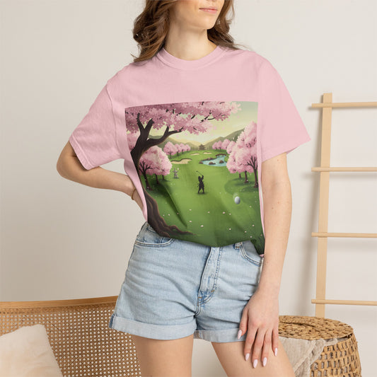 Zen Spot Customized Comfort Colors Golf Course Cherry Blossom T-Shirt – Scenic Golfer Graphic Tee