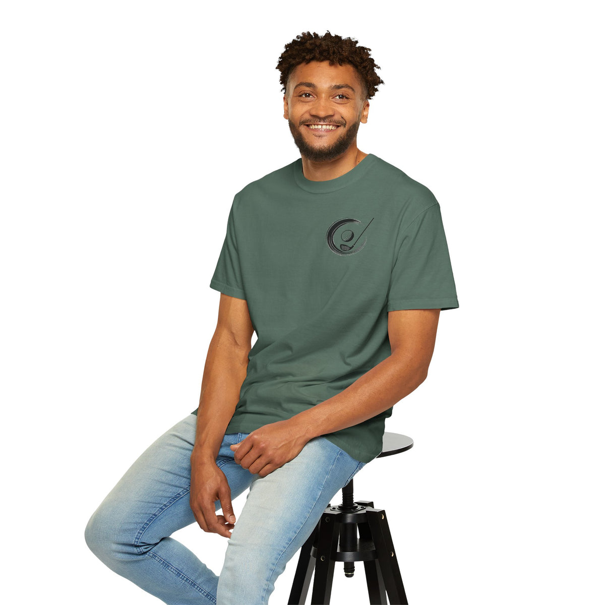 Enso Circle Chest Design Samurai Golfer Sunset Back Graphic T-Shirt