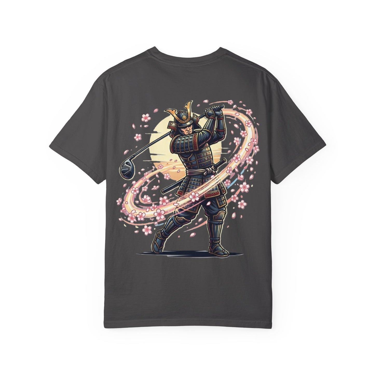 Zen Spot Customized Comfort Colors Samurai Golf T-Shirt — Warrior Golfer with Sakura Swing Graphic
